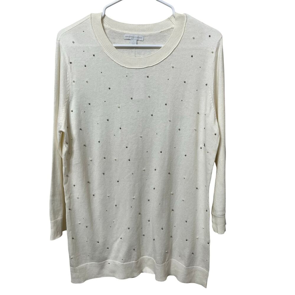 New‎ York & Company NEW Women’s Sweater Sz XL Cream With Pearls Elegant Soft